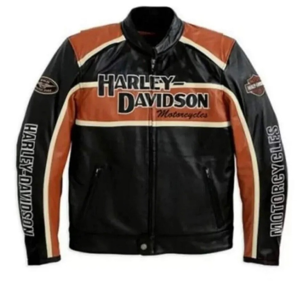 Harley-Davidson Cruiser Orange Motorcycle Leather Safety Jacket Motorbike Jacket